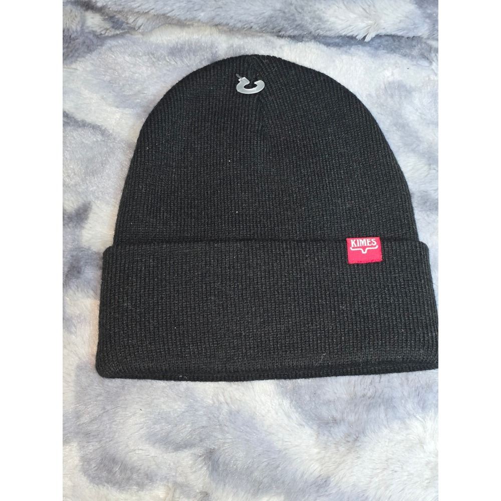 NEW Kimes Ranch Black Knit Cuffed Beanie Hat Red Logo Patch